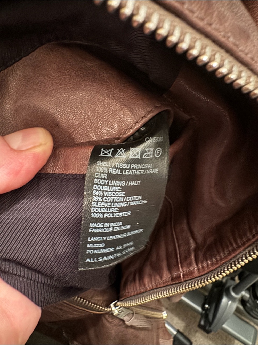 AllSaints Langley Bomber Jacket, Brown Leather, Suede Panel, medium RARE archive - Picture 6 of 6